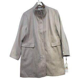 Calvin Klein Womens Herringbone Coat 3X Cream White Pockets & Full Lining